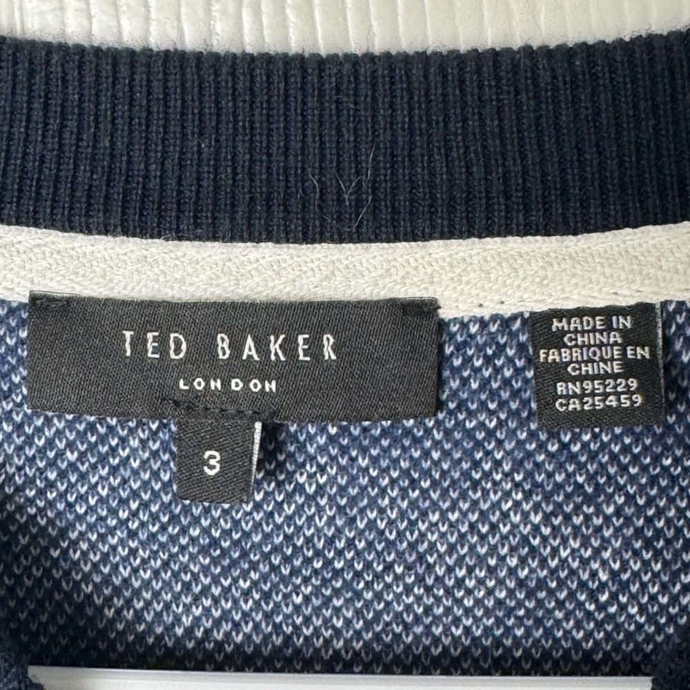 Ted Baker Sweater Men 3 Blue Wavy Zebra Print Wool Yak Blend Warfe Pullover - Picture 3 of 7
